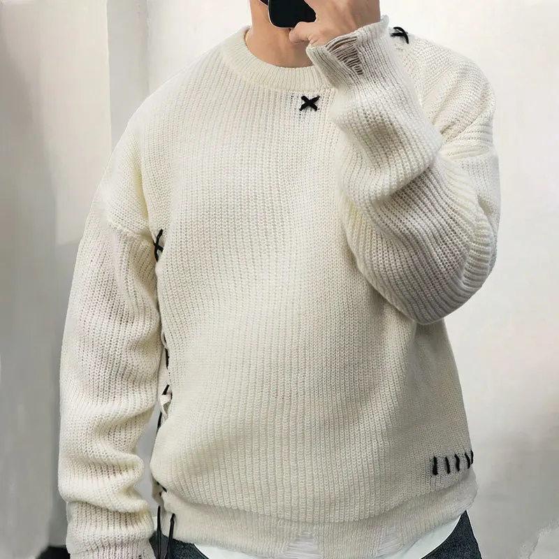 2025 New Style Men's Knitted Sweater  Laid-back Design with Intricate Stitching  Streetwear Style Cropped Knitted Garment