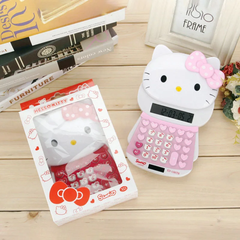 Kawaii Hello Kittys Calculator Cartoon Kt Cat Doll Style Slider Dual Power Supply Computer Student Arithmetic Office Supplies