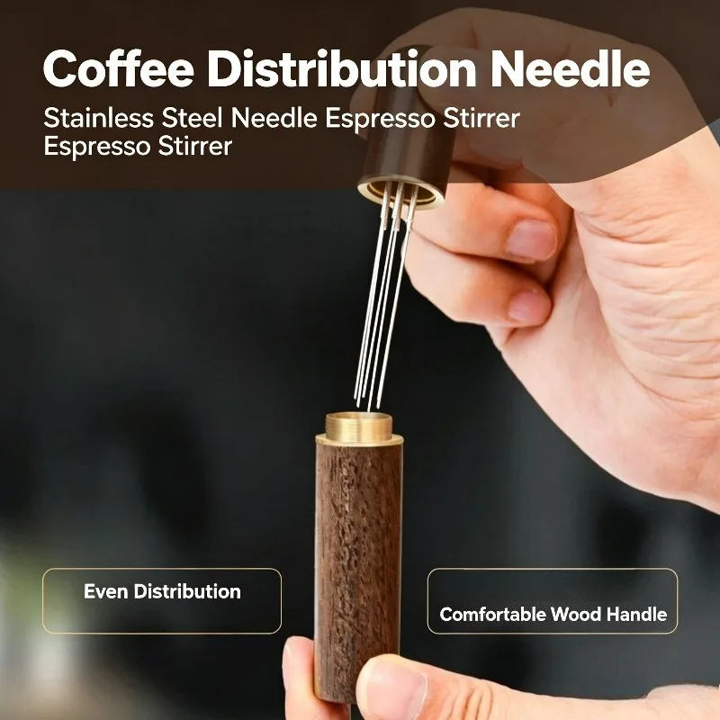 Stainless Steel Coffee Distribution Needle Wooden Handle Coffee Stirring Tool Espresso Powder Dispenser Household Goods