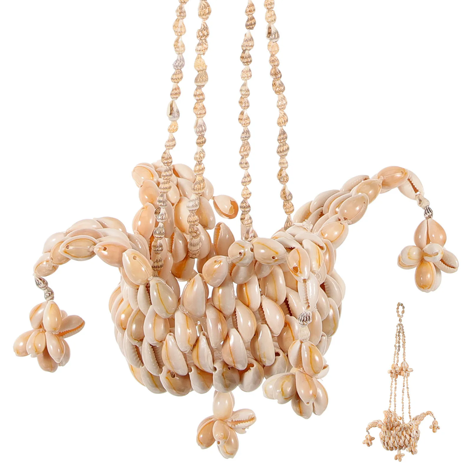 

Seashell Basket Hanging Pendant Wall Decor Sea Themed Craft Ornament for Bedroom Window Balcony Courtyard Room Decoration