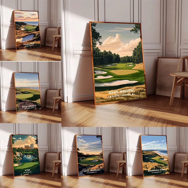 Scotland New Zealand Golf Course Nordic Minimalist Sport Travel Landscape Poster Canvas Painting Print Wall Art Home Decor