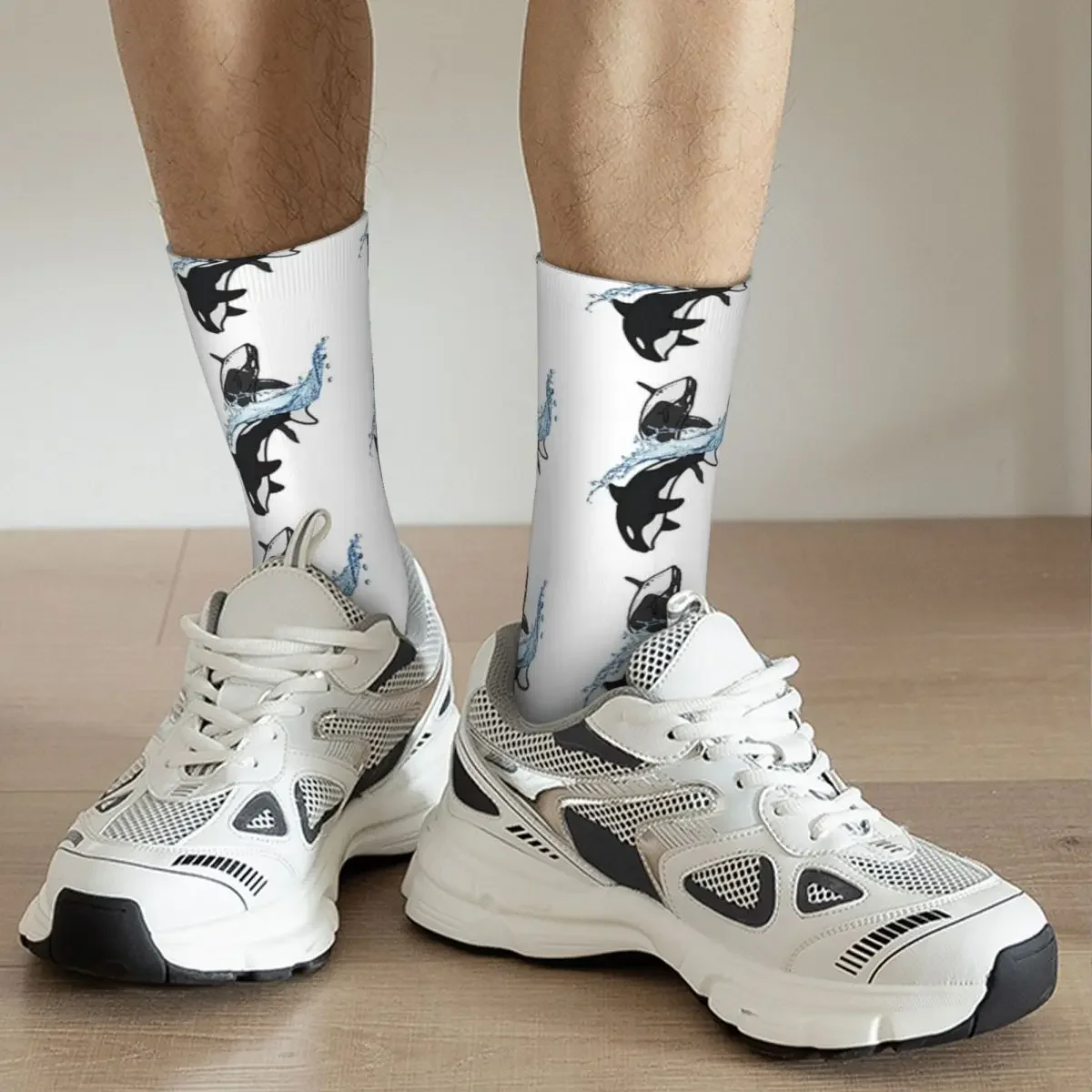 Calcetines largos de calidad Harajuku para hombre y mujer, medias con estampado de ballena, Delfín de mar, Orcas, regalos para todas las estaciones