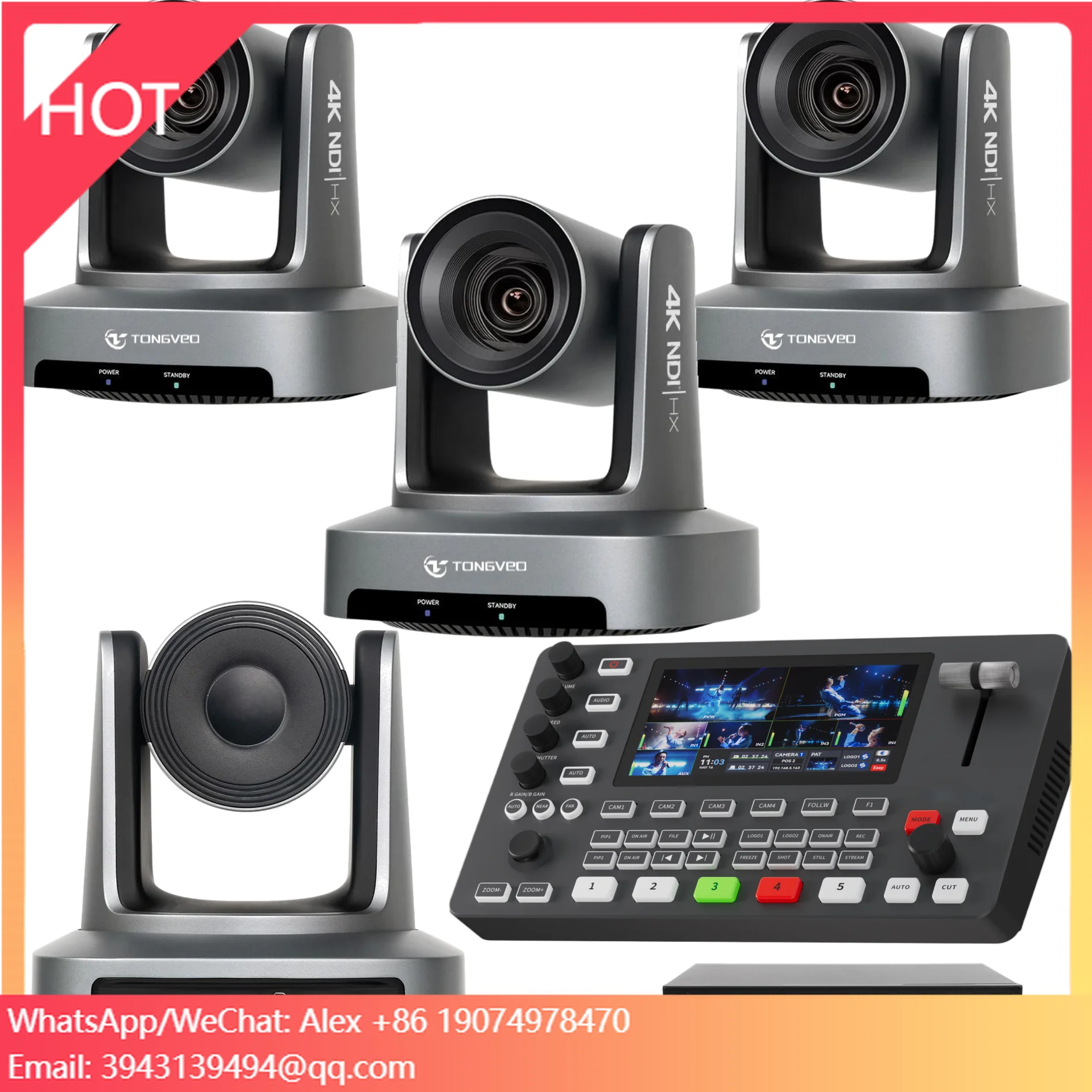 4K 20X NDI PTZ Camera Bundle With AI Auto Tracking + Video Mixer Switcher For Live Streaming