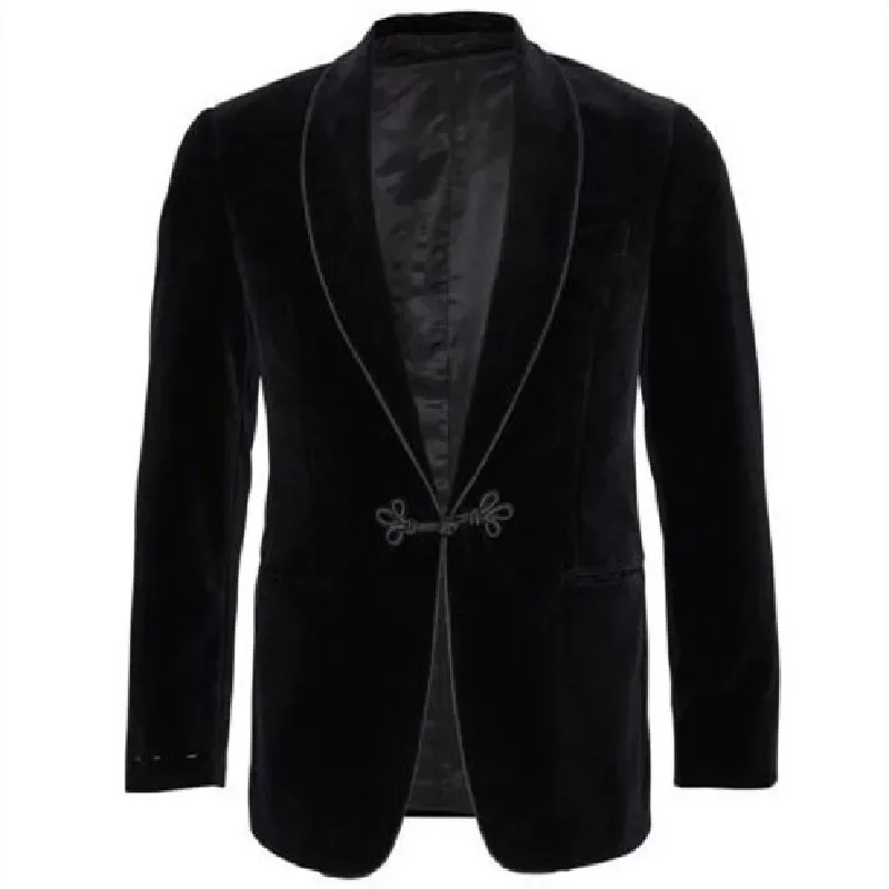 Elegant Black Velvet Men Blazer 1 Piece High Quality Shawl Lapel Jacket New Arrival Slim Formal Male Suit Blazer Costume 2024