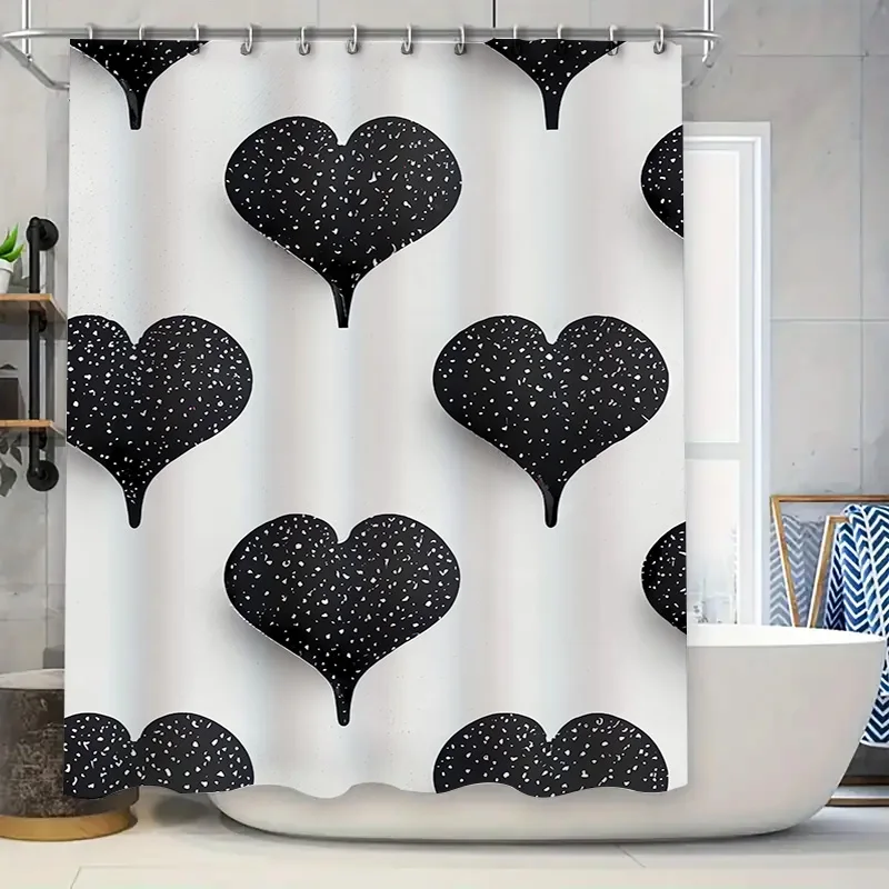 

Black White Speckled Heart Shower Curtain for Bathroom Decor Modern Style Waterproof Fabric 72 x 84 Inches (183x213CM)