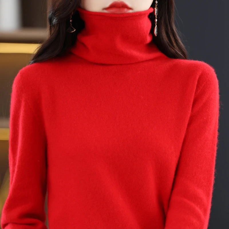 Autumn Winter 100% Merino Wool Cashmere Sweater Women\'s High Collar Pullover Casual Knit Top Women\'s Jacket Fashion Korean