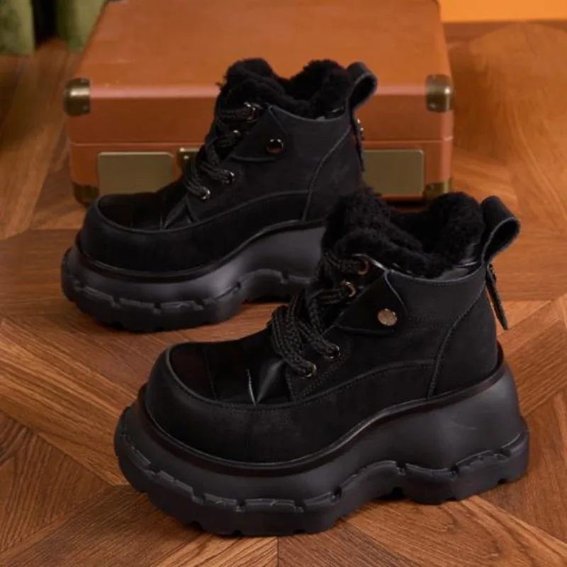 

Модные зимние ботинки на толстой подошве с меховой подкладкой, зимняя распродажа сезона, ретро-мама, уличная теплая хлопковая обувь с круглым носком, резиновая обувь