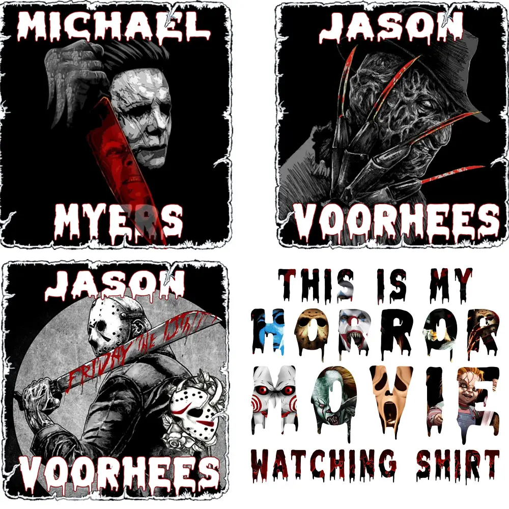 Halloween Horror Moive Patches Heat Transfer Stickers Patches for Clothing Parches Termoadesivos  Iron on Patches Thermocollant