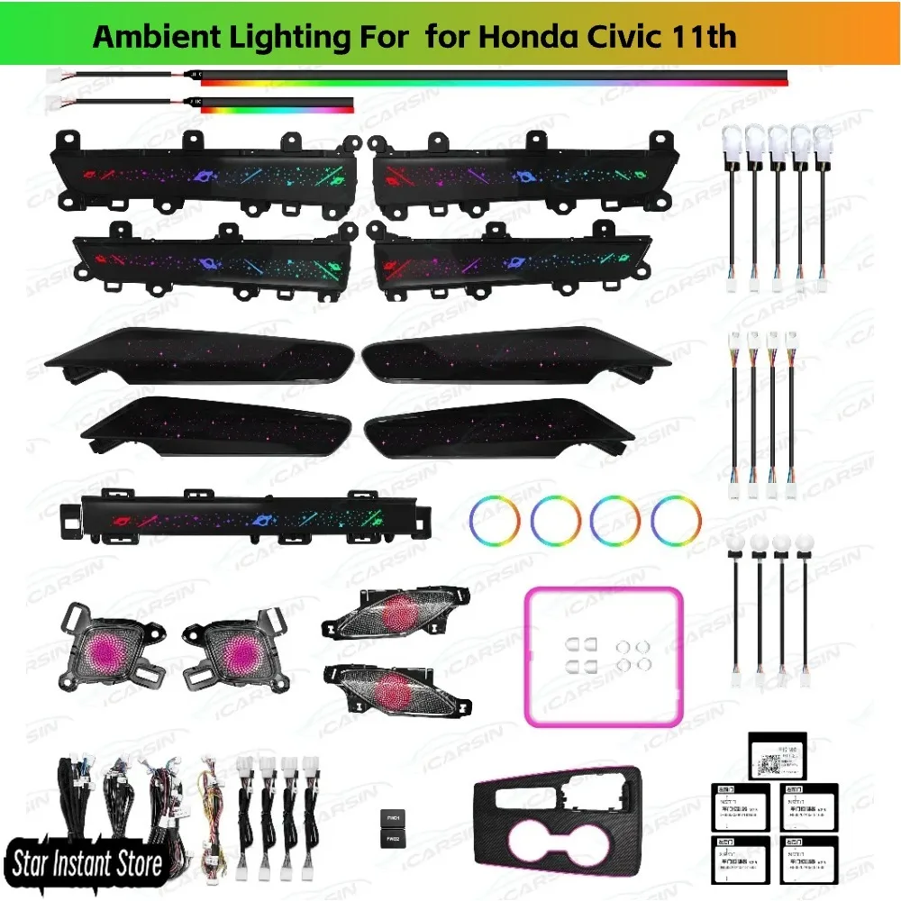 

Upgrade 256 Colors Symphony Led Car Interior Ambient Light for Honda Civic 11th 2022-2023 Atmosphere Strip Accessories