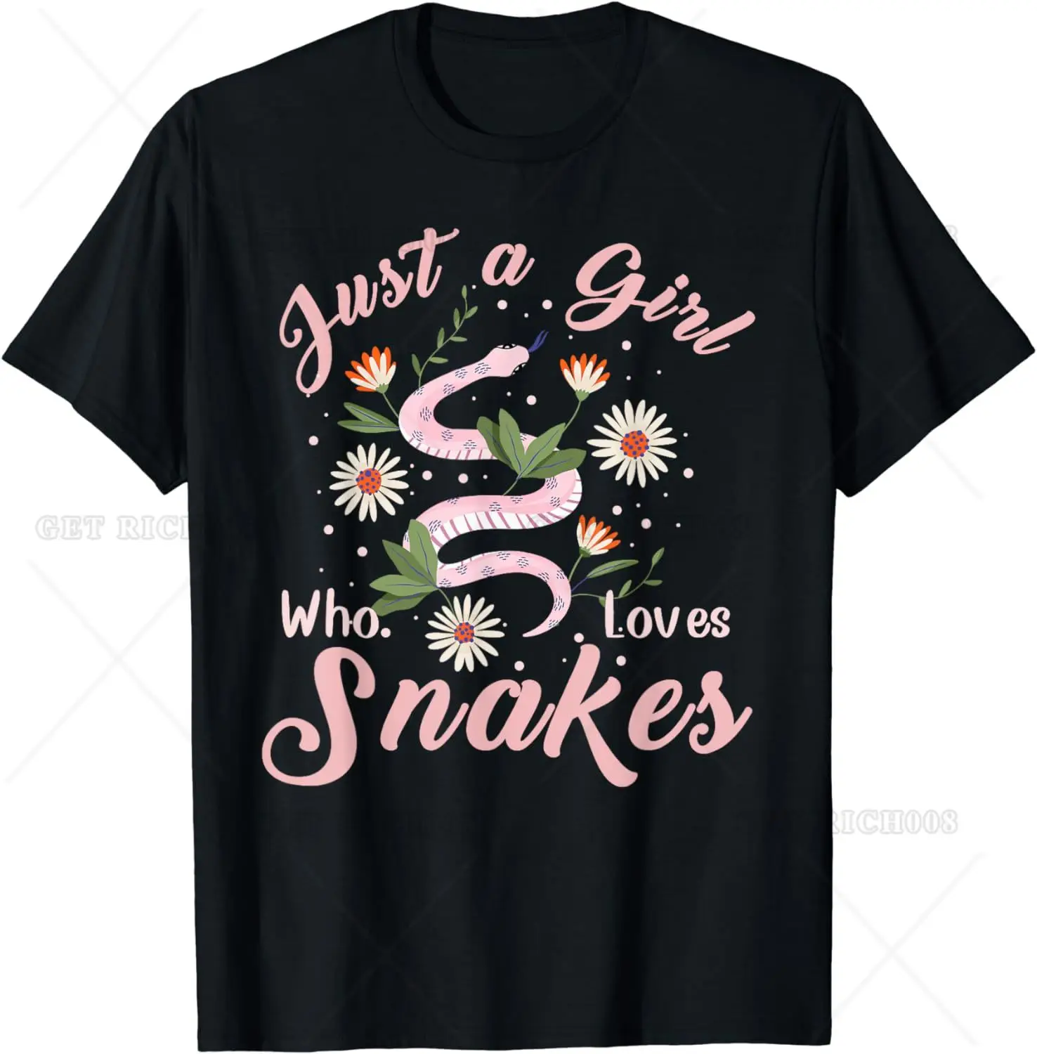 

Cute Reptile Pet Pink Snake Daisy T-Shirt for Women Girls Who Love Snakes Cotton Short Sleeve Vintage T Shirt