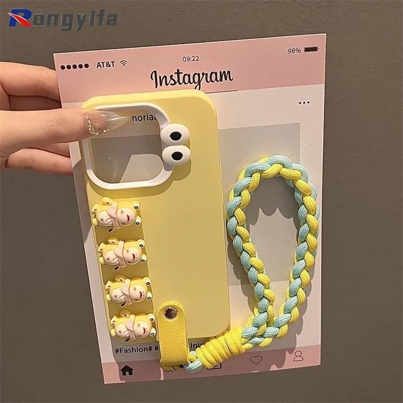 

For Vivo Y55 Y54s Y52s t1 Y52t Y36 Y33s Y33e Y31s Y27 5G Phone Case Braided Lanyard Solid Color Funny Shockproof Soft Back Cover