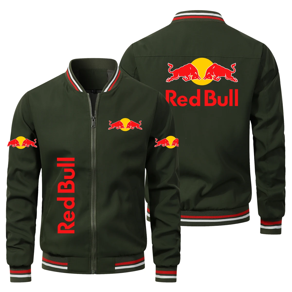

Red Bull Logo 2025 Men's Spring Motorcycle Jacket,Sports Jacket, Zipper Jacket, Red Bull Logo Printed Clothing, Flight Jacket