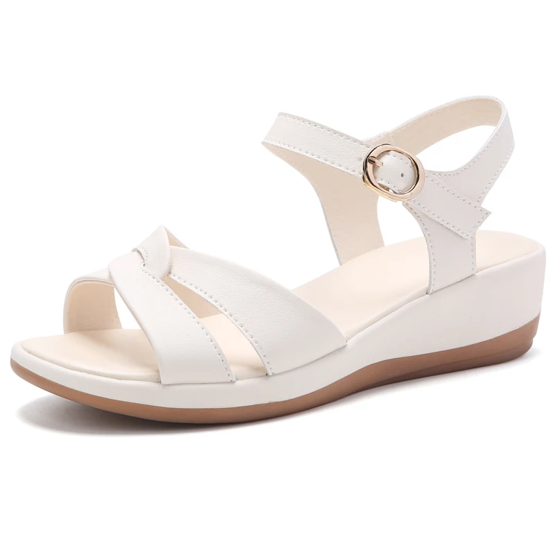 Summer Microfiber Wedges Women Sandals Open Toe Cross Strap Woman Beach Sandals Buckle Slip Resistance Sports Sandals Shoe