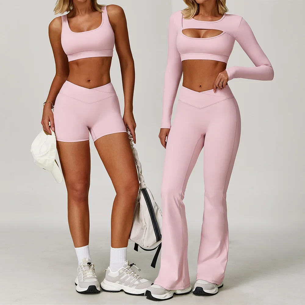 

Yoga Set 2PCS Women Tracksuit Gym Long Sleeve Sportswear Workout Clothes Athletic Wear Legging Fitness Bra Crop Top Sports Suits