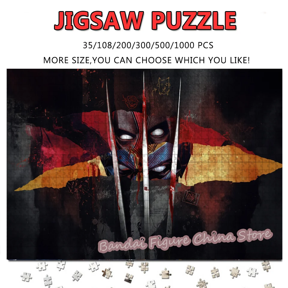 

Deadpool and Wolverine Movies Print Jigsaw Puzzles Decompress Toys 108/200/300/500/1000 Pieces Disney Superhero Puzzles
