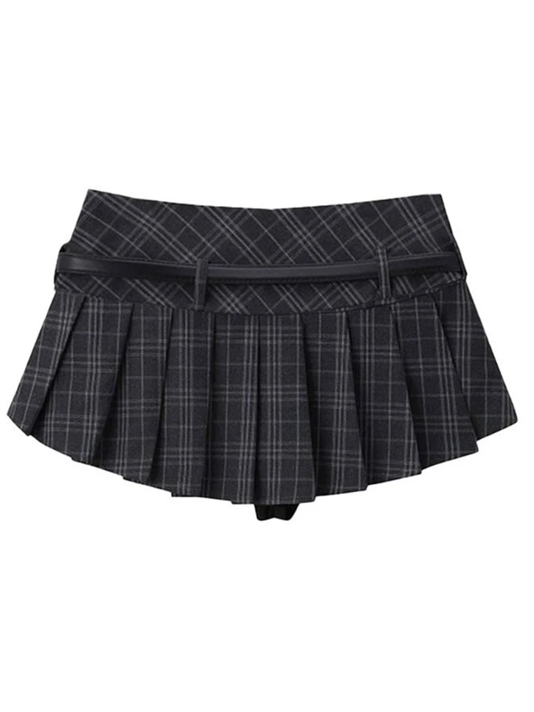 تنورة نسائية قصيرة ذات ثنيات منقوشة كلاسيكية على طراز الكلية بتصميم كلاسيكي Y2K نصف تنورة صيفية على شكل حرف A