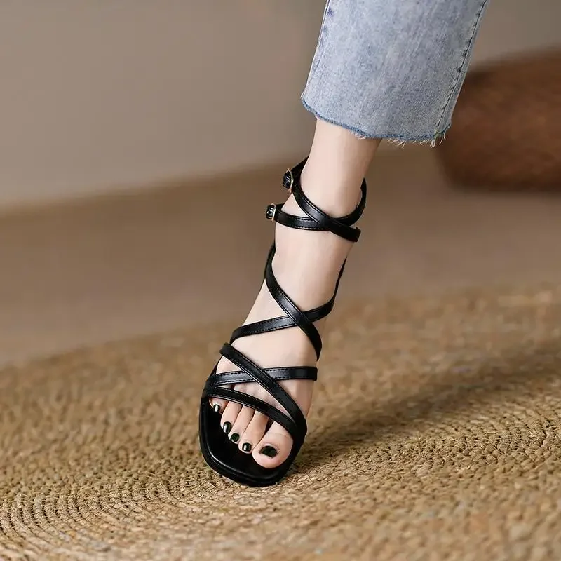 Buckles Woman Shoes Round Toe Tip Sandals for Women With Medium Heels Original Anti Slip Hot Sales Comfortable and Elegant