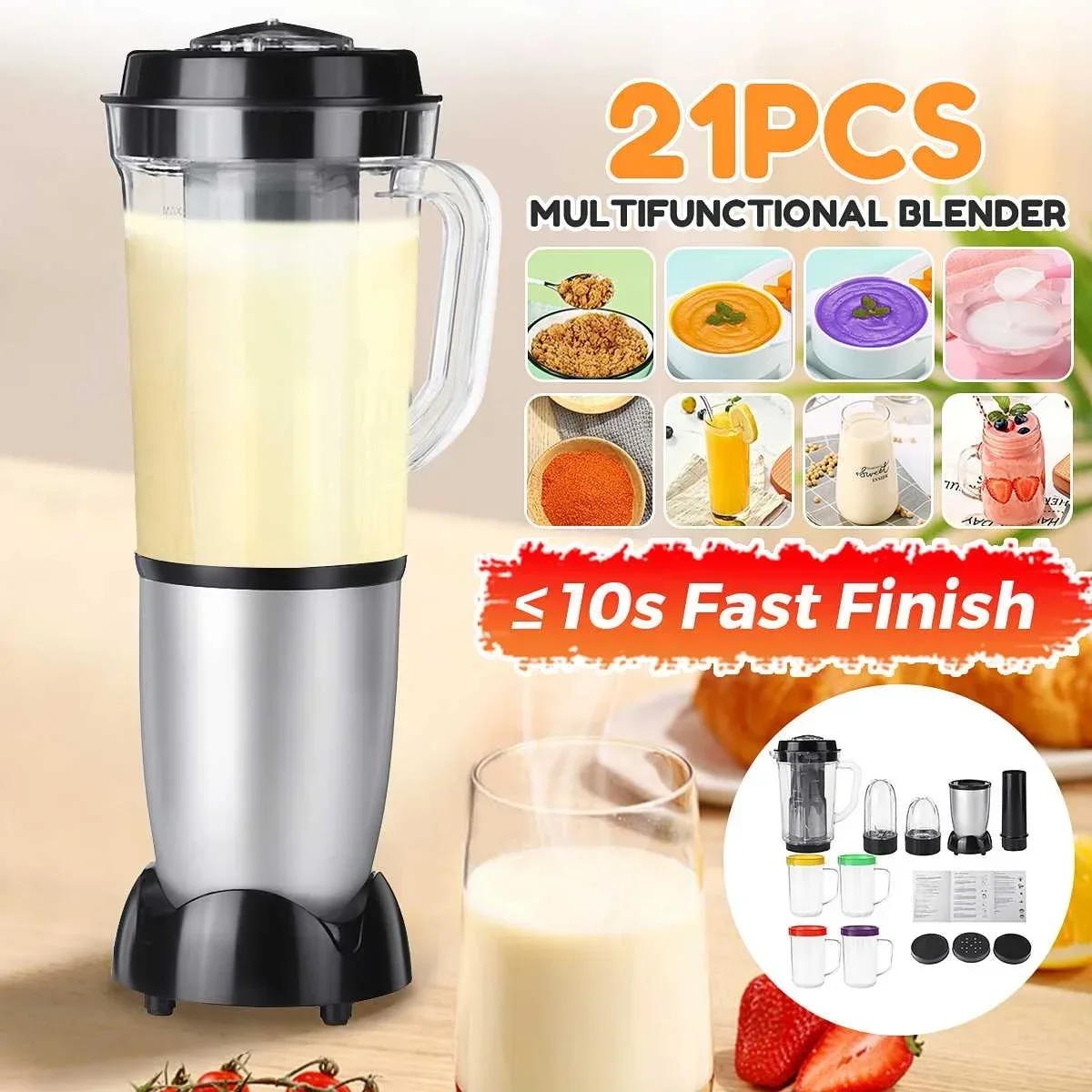 21Pcs/set Personal Blender Mixer Juicer Multi-funtion Fruit Food Processor Easy-wash Kitchen Soup Juice Food Making Tool