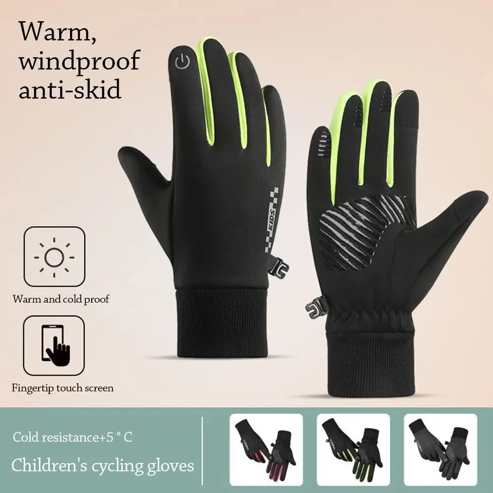 Non-slip Kids Winter Gloves Full-finger Touch Screen Cycling Riding Mittens Plus Velvet Warm Children Bicycle Gloves