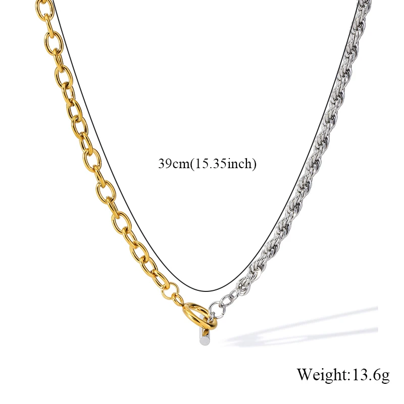 EILIECK 316L Edelstahl Metall 2-Farben-Ketten-Halsketten-Armband-Set für Damen Neue Mode Wasserbeständiges Schmuckset Geschenk – Detail 8