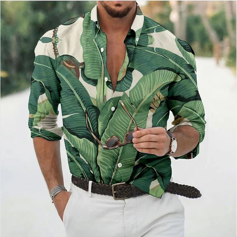 

Men's Hawaiian Butterfly Shirt 3D Printed Long Sleeve Floral Shirt Spring/Fall Beach Vacation Oversized Lapel Button Tops