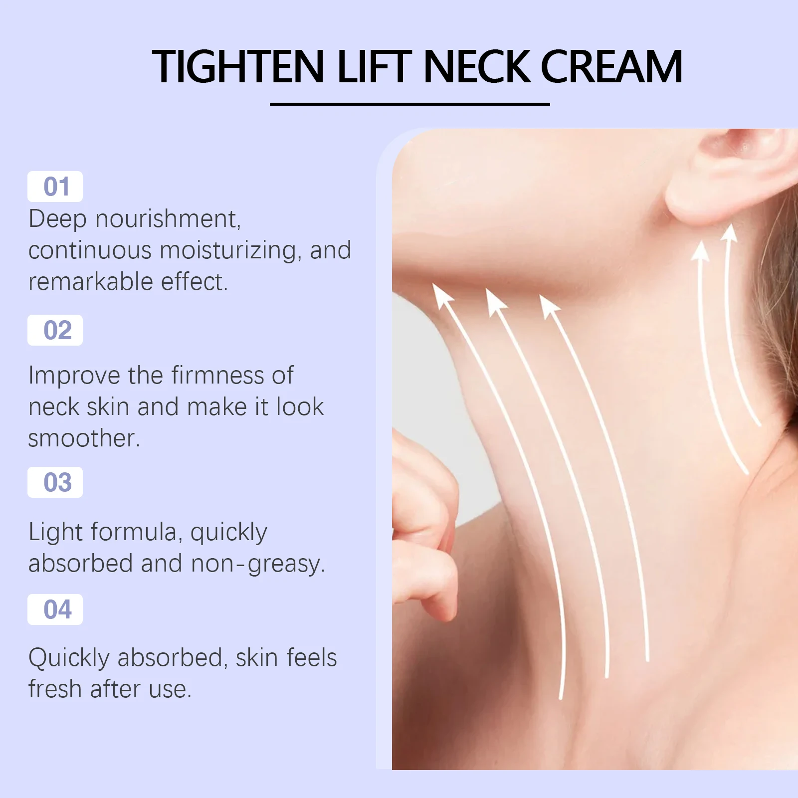 Tighten Lift Neck Cream, Ilumina Linhas Finas, Ilumina Firmas, Nutre, Hidratante Suavizante, Creme de Pescoço, 50g