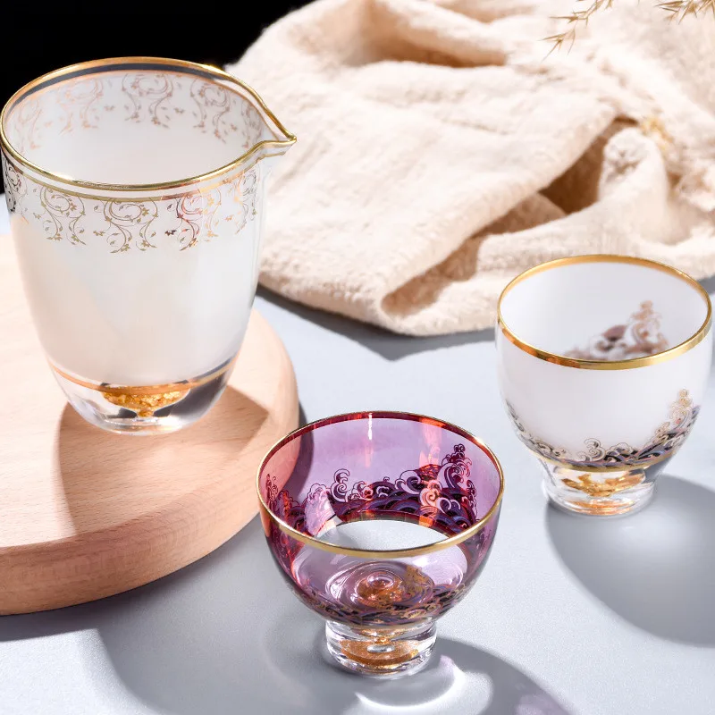 crystal glass tea cup set with golden rim foil home manual heat-resistant fair glass cup tea chinese tea set