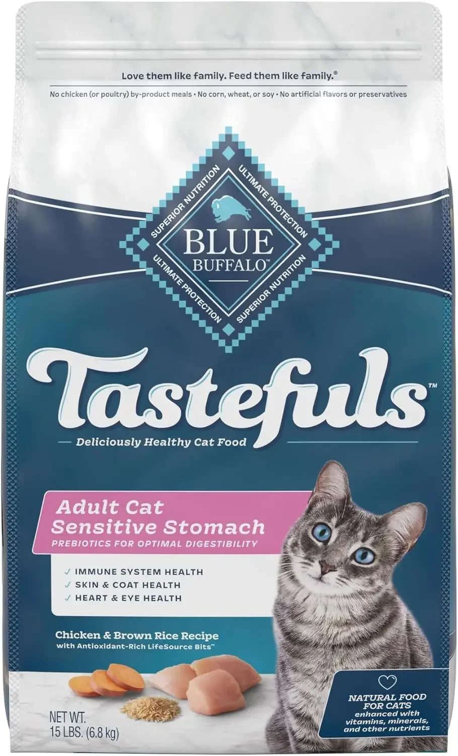 

Blue Buffalo Tastefuls Sensitive Stomach Natural Adult Dry Cat Food, Chicken 15lb bag