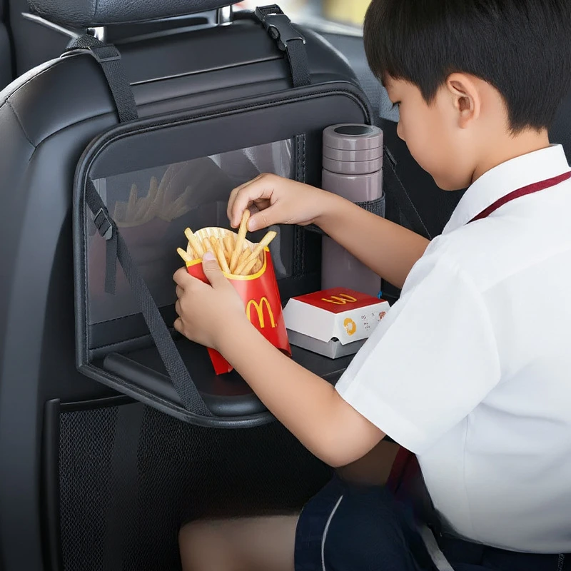 Органайзер на спинку автомобильного сиденья, складной поднос из искусственной кожи, подголовник на заднее сиденье, держатель для чашки, универсальные карманы для телефона на заднее сиденье