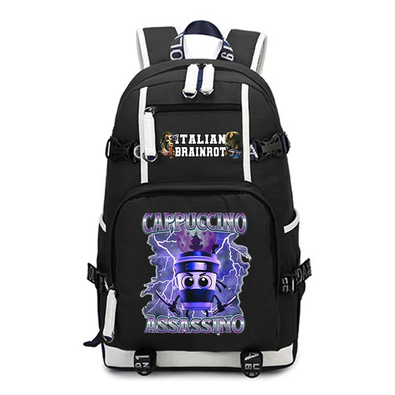 

Итальянский рюкзак Brainrot Cappuccino Assassino, большая вместительная школьная сумка для студентов, подростковый дорожный рюкзак для мальчиков, уличная школьная сумка