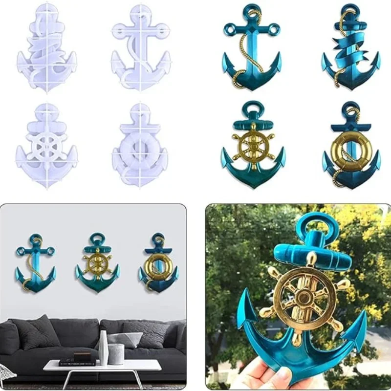 

4Pcs Ship's Anchor Shape Resin Mould Epoxy Resin Silicone Mold for DIY Wall Living Room Pendant Desktop Decoration Pendant Wall