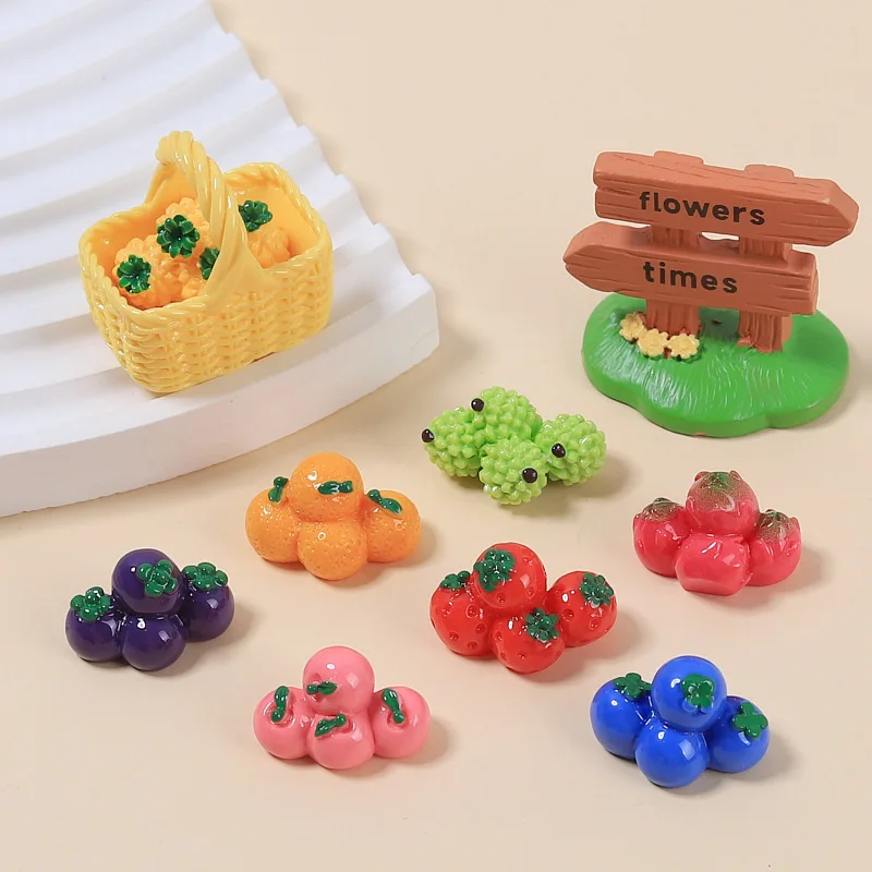 100pcs Cute simulation Fruit basket Resin Series Flat Back Scrapbooking DIY Jewelry Craft dollhouse Decoration Accessories