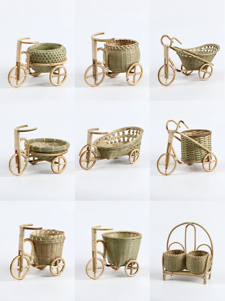 Pure handmade bamboo fruit basket storage basket dry fruit basket tea basket fruit tray tricycle creative home decor