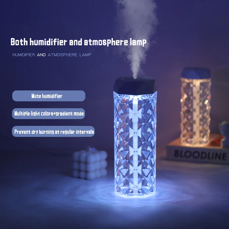 1L Crystal Humidifier USB Air Purifier Oil Diffuser Bedroom Home-appliance Night Light Mist Maker With LED Lamp Aroma Anion Vape