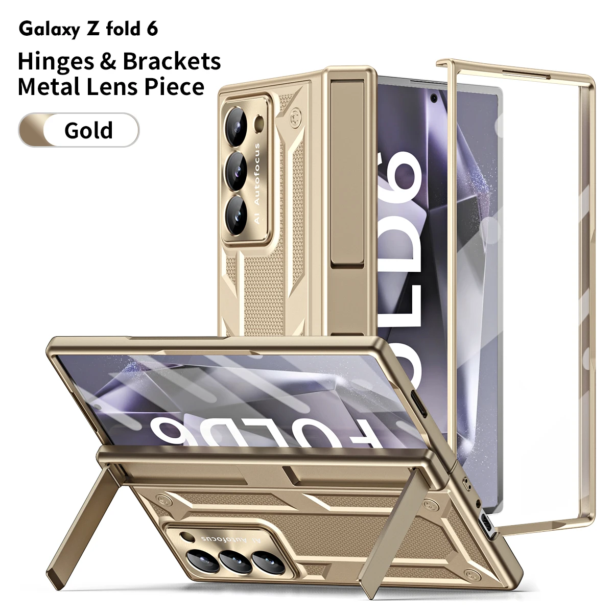 

For Samsung Galaxy Z Fold 6 5 4 3 Case Armor Matte Folding Hinge Bracket with Tempered Film Shockproof Protection Hard Back Case