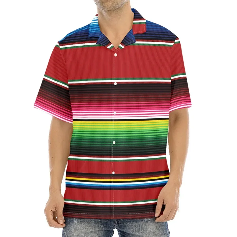 Camisas masculinas coloridas de praia com padrão mexicano, camisa Aloha manga curta, blusa casual de verão, estampa completa, blusa plus size