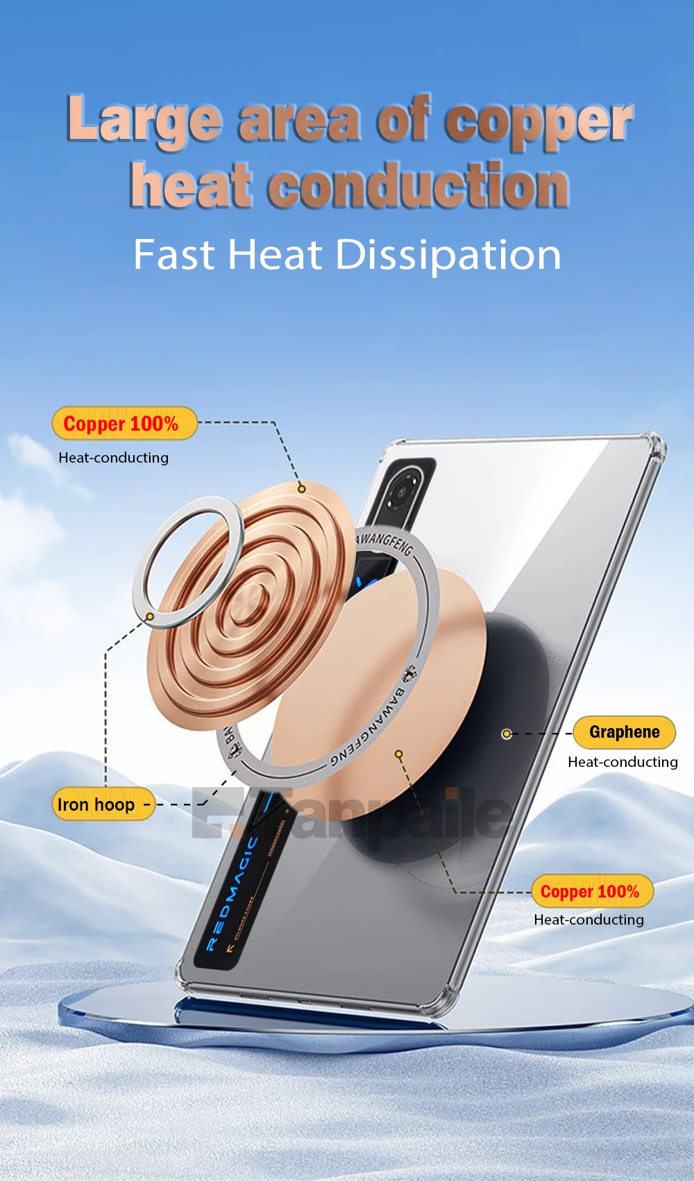 Copper Metal Cooling Tablet Case for RedMagic 5 Pro 3 Astra 2 (9.06) Nova (10.9) Shockproof Heat Dissipation Clear Soft Cover