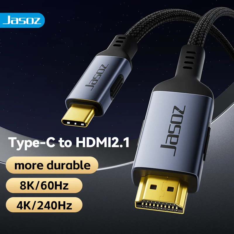 

Jasoz USB C to HDMI Cable 8K/60Hz 4K/240Hz Type C HDMI Adapter For iPhone 15 MacBook Pro Air iPad Pro Samsung Galaxy HDMI Cable