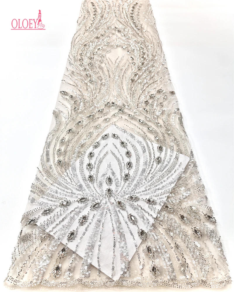 OLOEY High-Quality French Tulle Lace Fabric with Floral Embroidery And Sequins Beads for Dress Sewing Elegant Nigerian Lace 2026