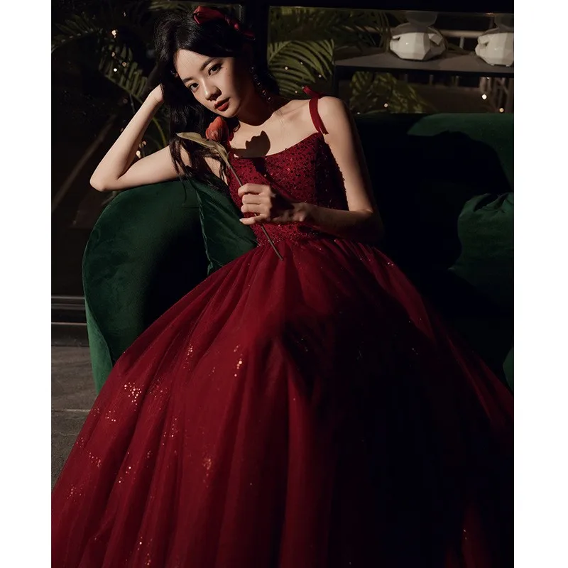 

A new wine red halter dress casual for toasting