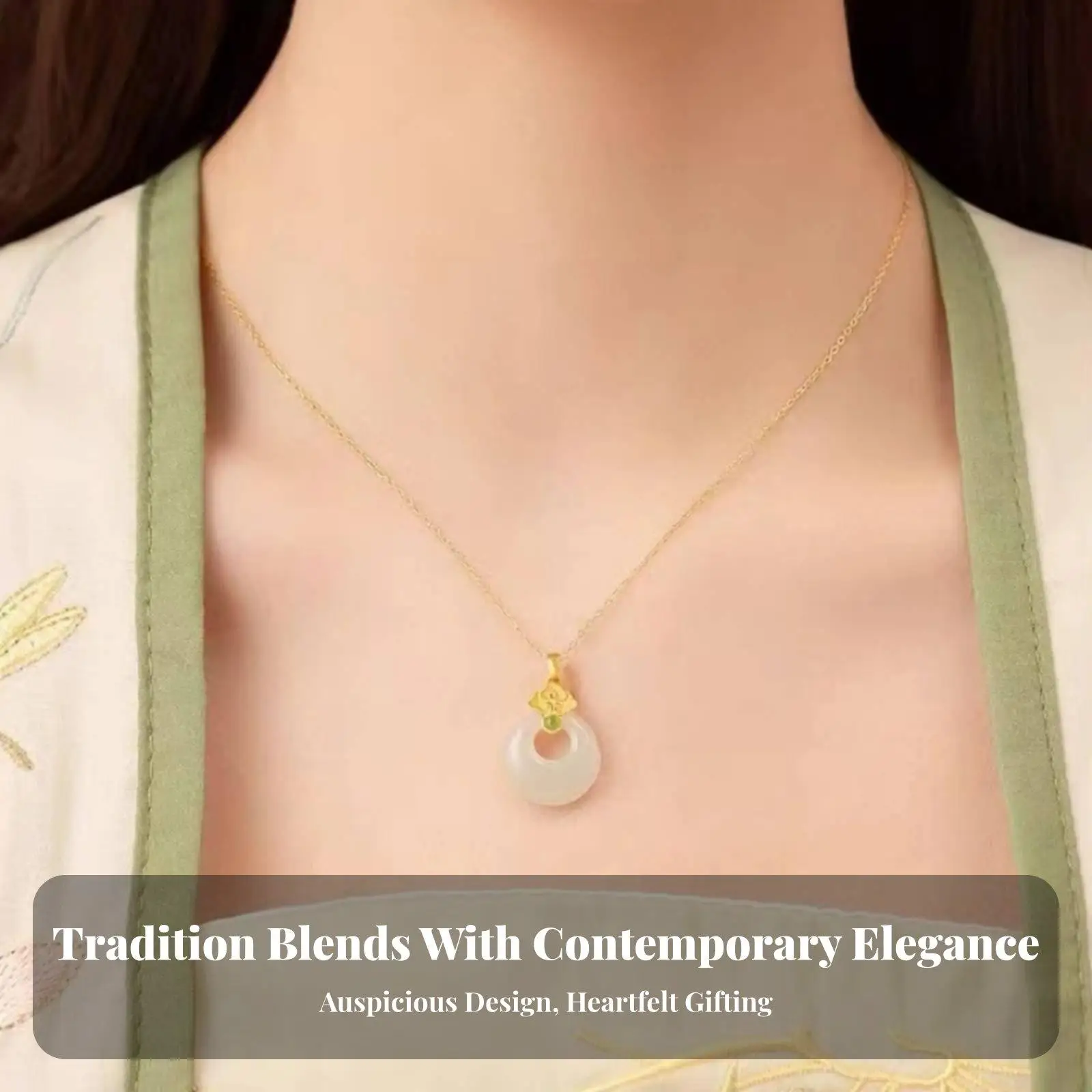 Elegant White Jade Pendant Necklace for Women Chinese Traditional Style with Gold Copper Chain Birthday Gift