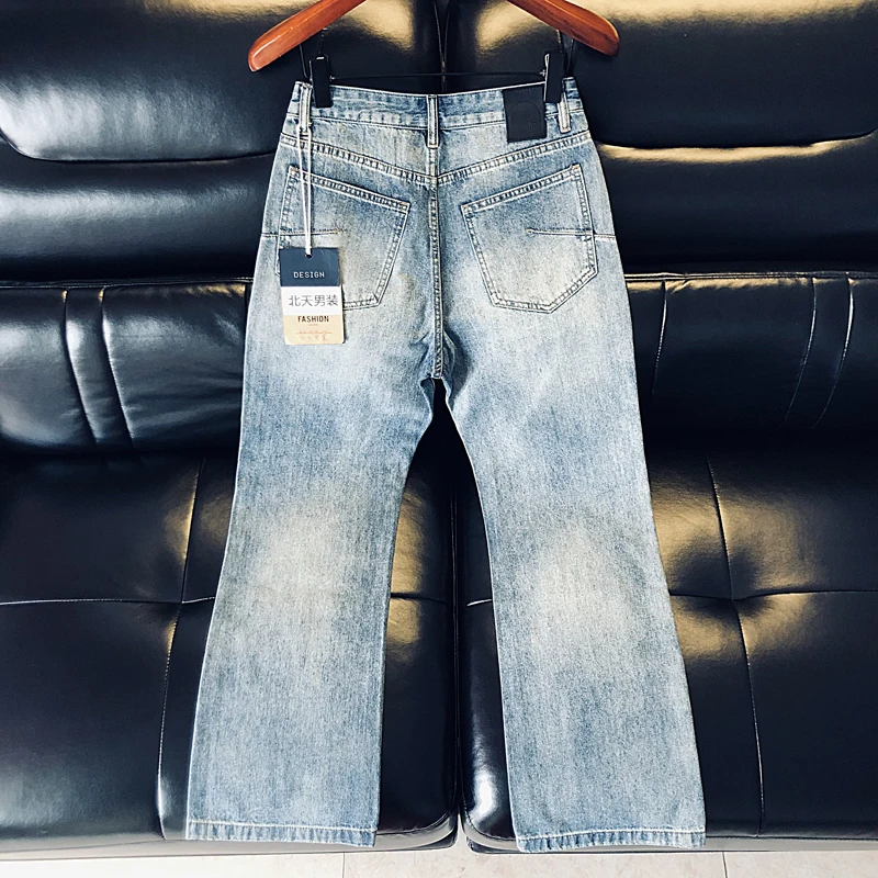 

Мужские джинсы свободного кроя премиум-класса, весна-осень, модные, больших размеров, слегка расклешенные, прямые, длинные, из эластичного хлопкового денима