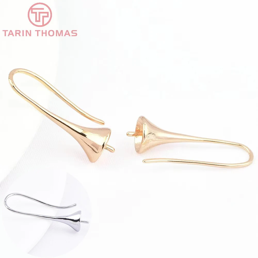 (7774) 10PCS 6.5x24.5MM 24K Gold Color Brass Trumpet Shaped Hanging head Earring Hook High Quality DIY Jewellery Accessories