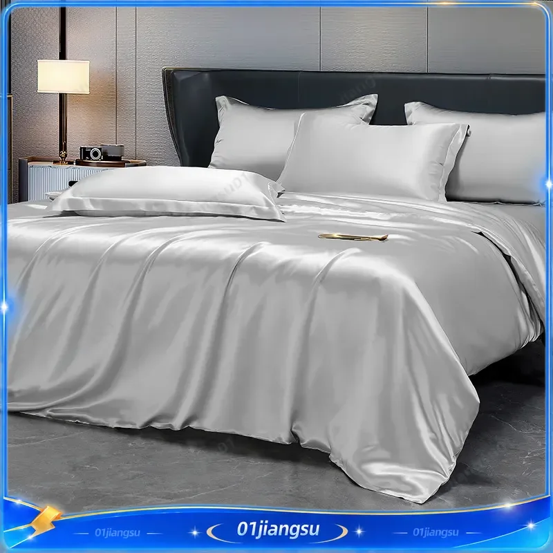 100% Mulberry Silk Bedding Set 4 Piece Double Sided Luxury Silk Duvet Cover Sheet Pillowcase Soft Smooth Hypoallergenic Home