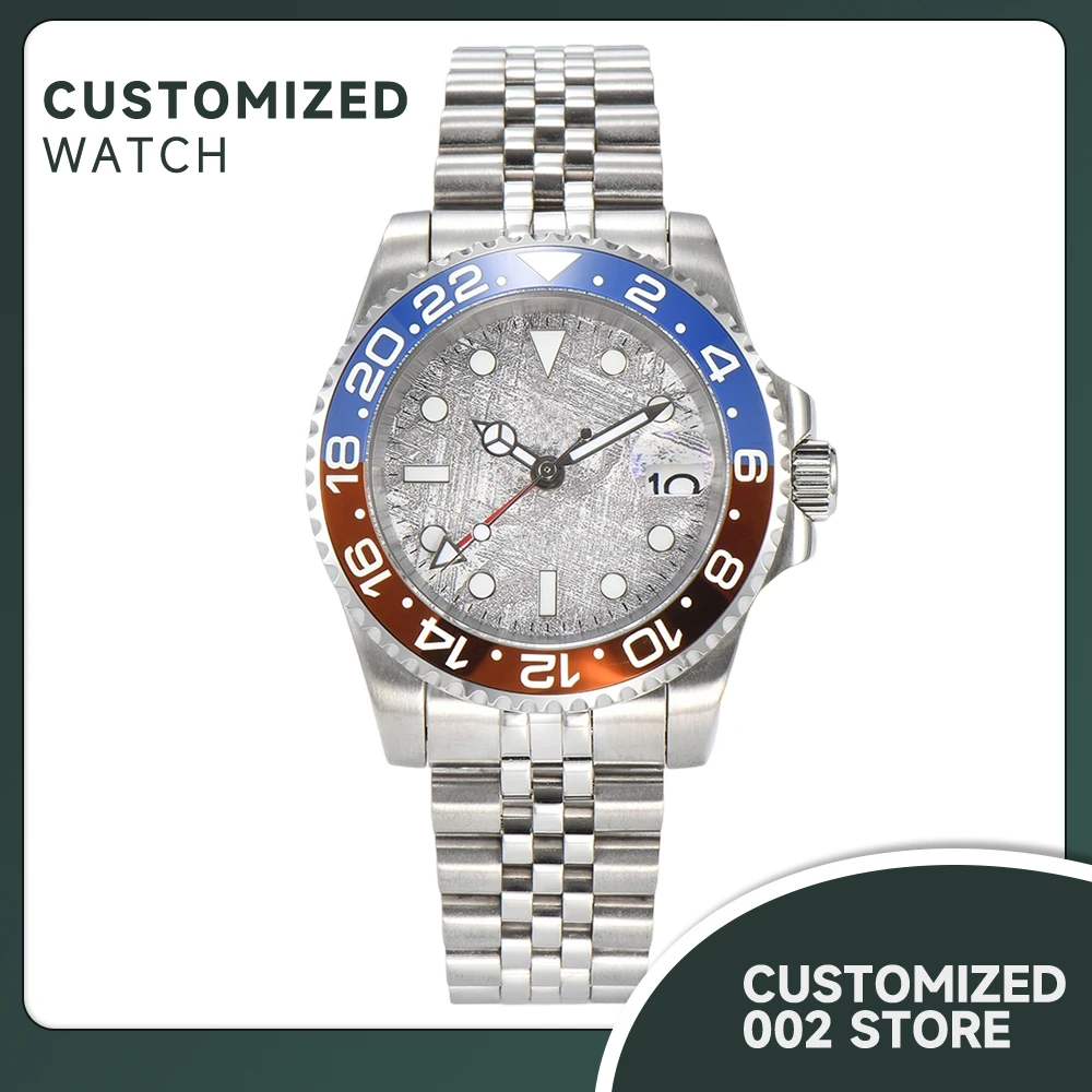 Customized logo 40mm Luxury NH34 GMT automatic movement Mechanical Automatic Watch Sapphire  Stainless Steel Waterproof W