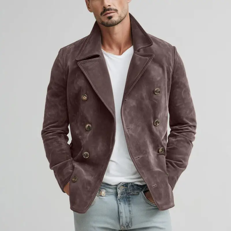 2026 Spring Autumn Fashion Vintage Jackets Men Solid Casual Turn Down Collar Retro Outwear Coats Male Daily Loose Blazer Jacket