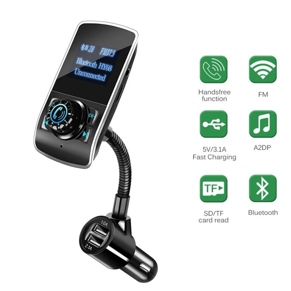 

Wireless Car Fm Transmitter Radio Adapter Player 2 Ports Microphone A2DP Wma Format
