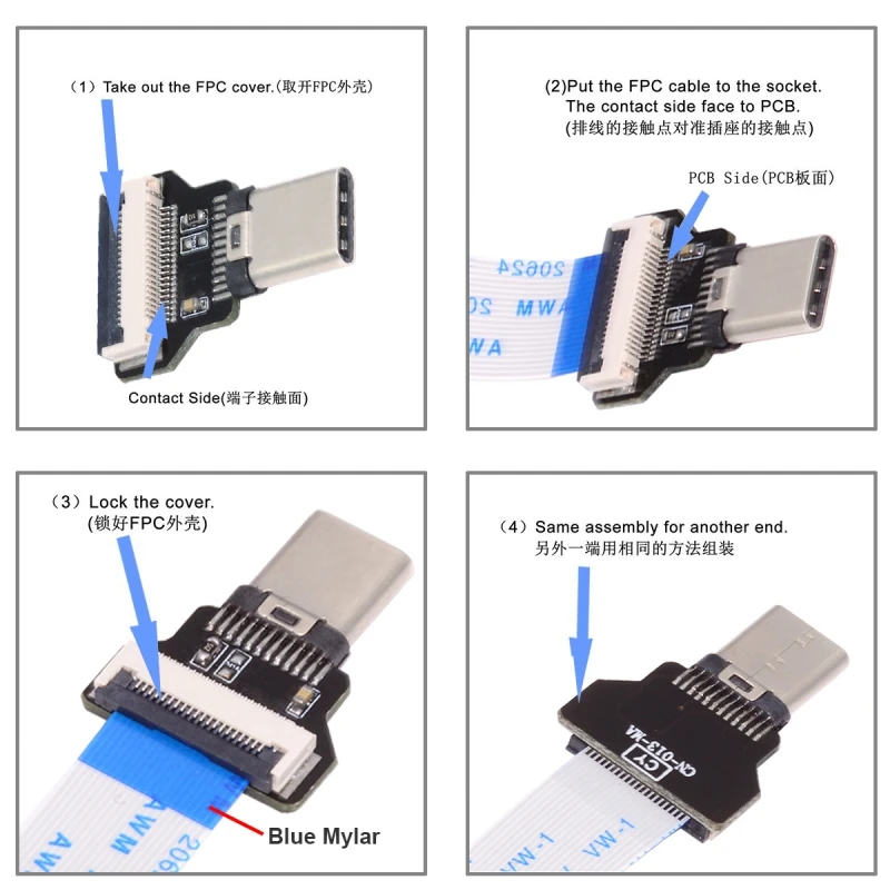 Zihan OTG USB-C Type-C Male Host to Type-C Male Target Data Flat Slim FPC Cable 13cm for FPV Disk Phone Laptop