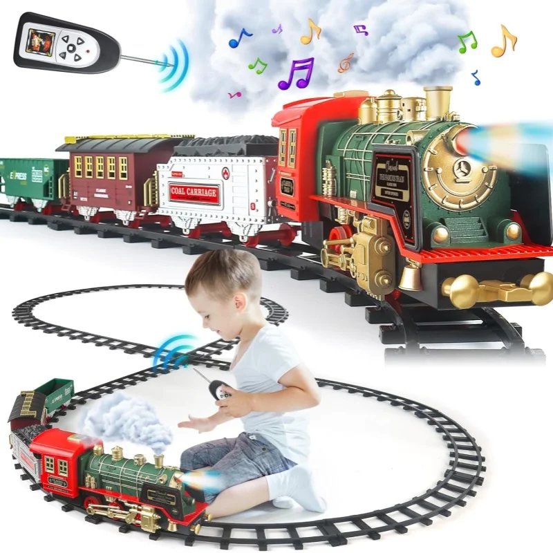 Christmas remote control Train Toys steam Locomotive Engine, Cargo Car and Train Tracks for kids Christmas toys for kid