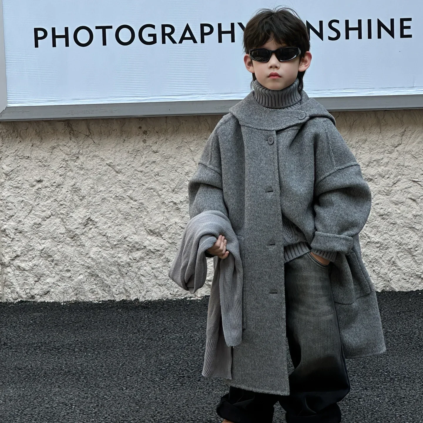 Children Clothing Fashion All Match Loose Woolen Coat 2024 Winter New Boys Handsome Solid Color Simple Thickened Woolen Coat